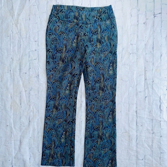 NWOT Women’s Small Soft Surroundings Peacock Print Pull On Stretchy Pants - Picture 1 of 7